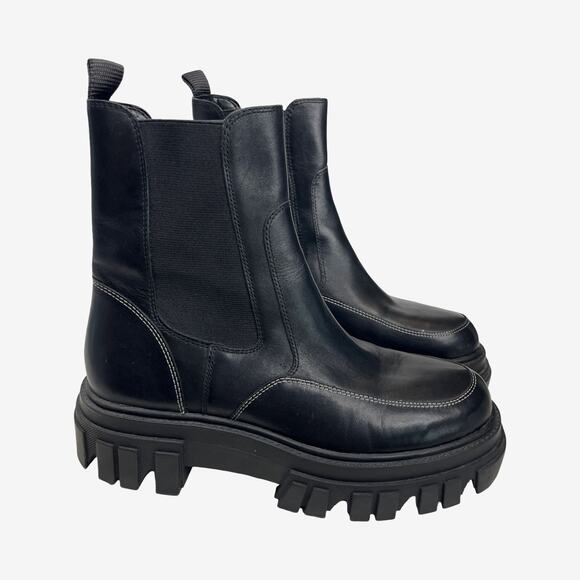 Marc Fisher LTD Morgan Black Leather Lug Sole Chelsea Boots 7.5 Chunky Platform - Picture 5 of 10